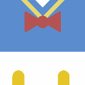 icomania:Red bow tie with blue and white suit.