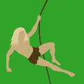 icomania:Man with blonde hair swinging from a rope.