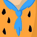 icomania:Orange and black spotted shirt with blue tie.