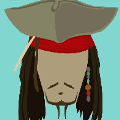 icomania:Man wearing pirate hat with beads in his hair.