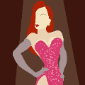icomania:A woman with red hair, gloves, and a tight pink dress.