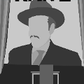 icomania:A black and grey picture, a man with a mustache, and a hat on