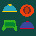 icomania:A blue hat, a green hat, an orange hat, and a dark blue and pink hat.