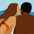 icomania:A woman with brown hair kissing a man with black hair
