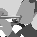 icomania:A black and white picture with a man playing the Trumpet