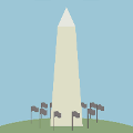 icomania:Tall whie building with flags surrounding it.