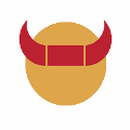 icomania:Orange circle with red horns.